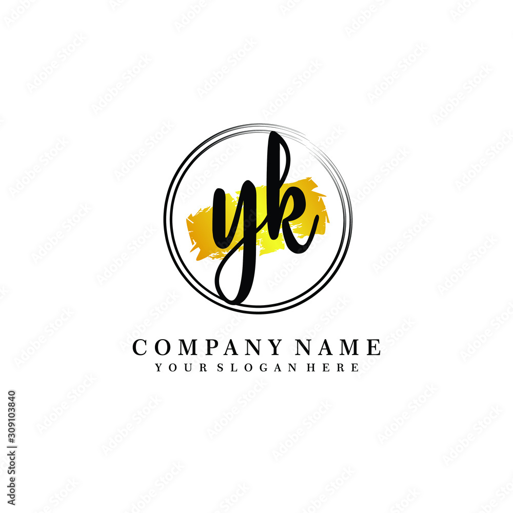 Obraz premium Initial YK handwriting logo, and brush circle template