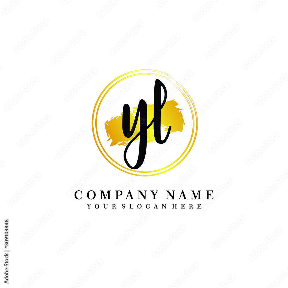 Fototapeta premium Initial YL handwriting logo, and brush circle template 