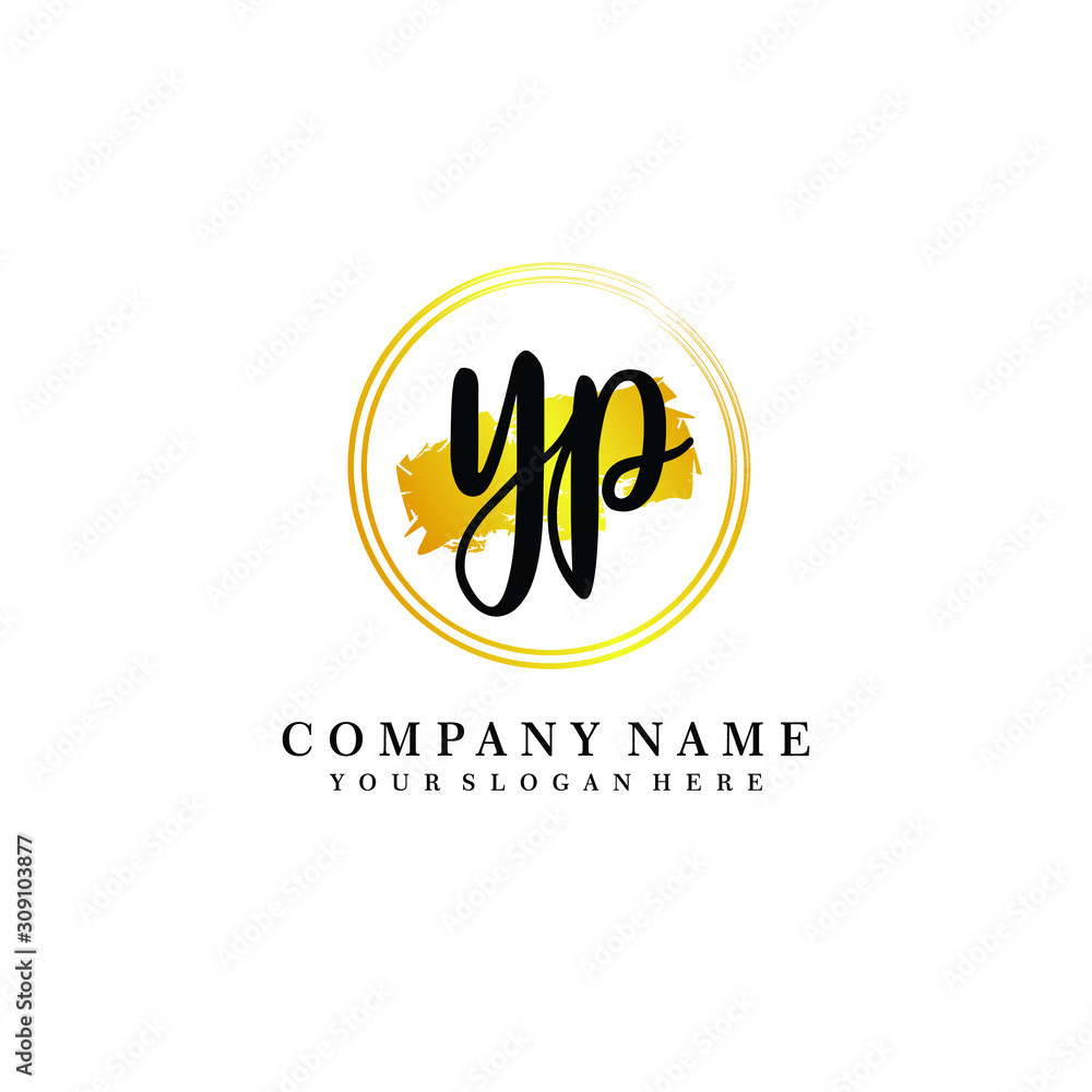 Fototapeta premium Initial YP handwriting logo, and brush circle template 