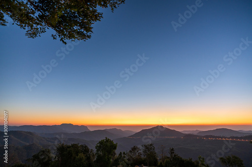 beautiful blue sky high peak mountains mist fog wildlife green forest at Khao Koh Phu Tub Berk Phetchabun Thailand guiding idea long weekend for backpacker camping hiking 