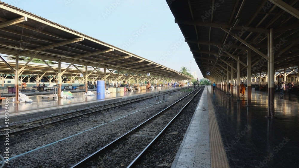 The central Krungthep Hua Lamphong railway station with people on platforms at BANGKOK, THAILAND The central Krungthep Hua Lamphong railway station with people on platforms at BANGKOK, THAILAND