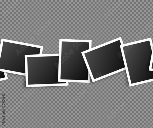 Seamless photo collage. Realistic photos in retro style. Empty old photo frames. Set of blank retro photographs with shadow. Vintage postcard vector mockup. Snapshot design element