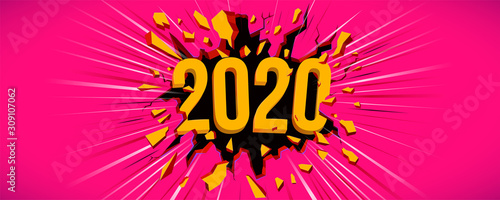 Happy New 2020 Year greeting card. Flyer, poster, invitation or banner for New Year's 2020 Eve Party celebration.