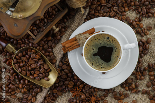 Black coffee on an old background in a cup