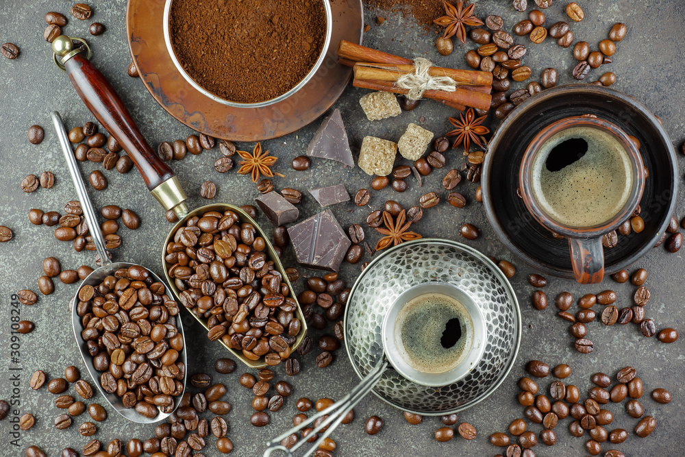 Black coffee on an old background in a cup Black coffee on an old background in a cup