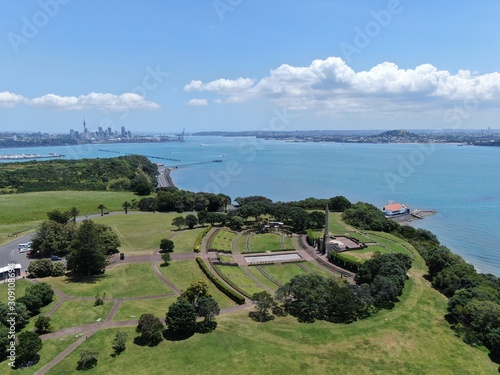 Bastion Point, Auckland / New Zealand - December 12, 2019: The Amazing Cliff of Bastion Point, Okahu Bay and Mission Bay Beach photo