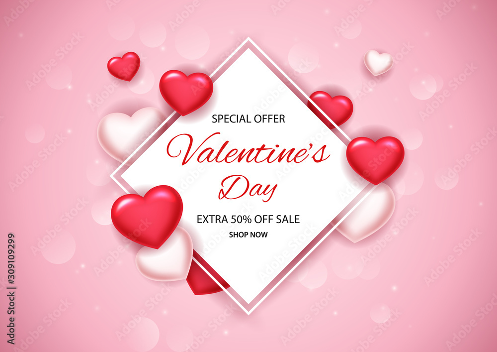 Valentines day sale background with balloons heart. Vector illustration