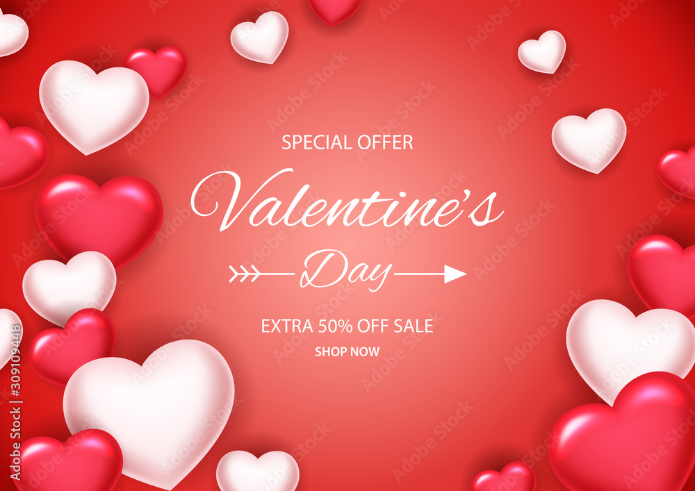 Valentines day sale background with balloons heart. Vector illustration
