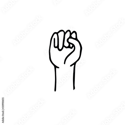 fist held up - symbol of feminism in a hand drawn doodle style. hand