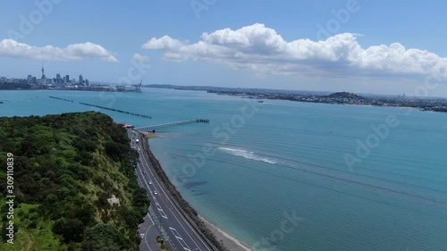 Bastion Point, Auckland / New Zealand - December 12, 2019: The Amazing Cliff of Bastion Point, Okahu Bay and Mission Bay Beach photo