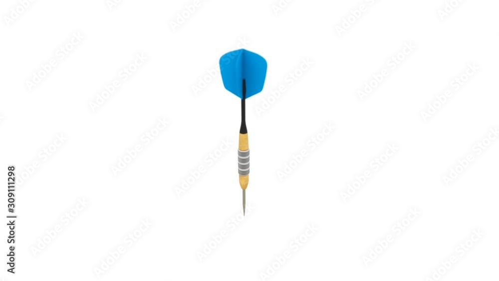 Rotating blue dart arrow hitting center of the target. Bottom view, slow motion. Success achievement or achieving goal concept illustration. Marketing target business strategy visualisation. Rotating blue dart arrow hitting center of the target. Bottom view, slow motion. Success achievement or achieving goal concept illustration. Marketing target business strategy visualisation.