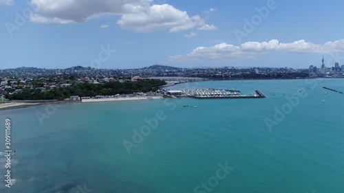 Bastion Point, Auckland / New Zealand - December 12, 2019: The Amazing Cliff of Bastion Point, Okahu Bay and Mission Bay Beach photo