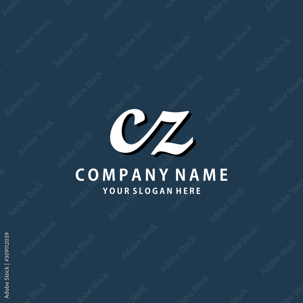 Initial CZ white color logo template  - obrazy, fototapety, plakaty 