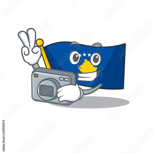 a professional Photographer flag kosovo cartoon character with a camera