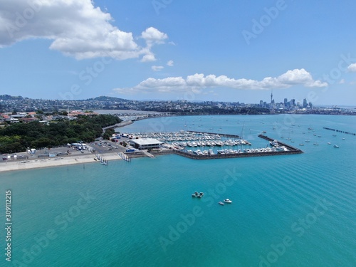 Bastion Point, Auckland / New Zealand - December 12, 2019: The Amazing Cliff of Bastion Point, Okahu Bay and Mission Bay Beach photo