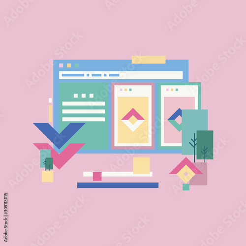 Computer Finance Concept, Image Finance design Landing Page and web design, Geometric Minimalist eye-catching flat design, High-quality premium vector Illustration photo