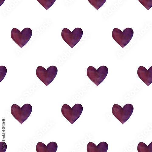 Seamless pattern with watercolor hearts. Romantic love hand drawn backgrounds texture. For greeting cards, wrapping paper, packaging, wedding, birthday, fabric, textile, Valentine's Day, mother's Day