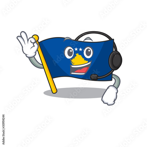 Flag kosovo cute cartoon character design with headphone