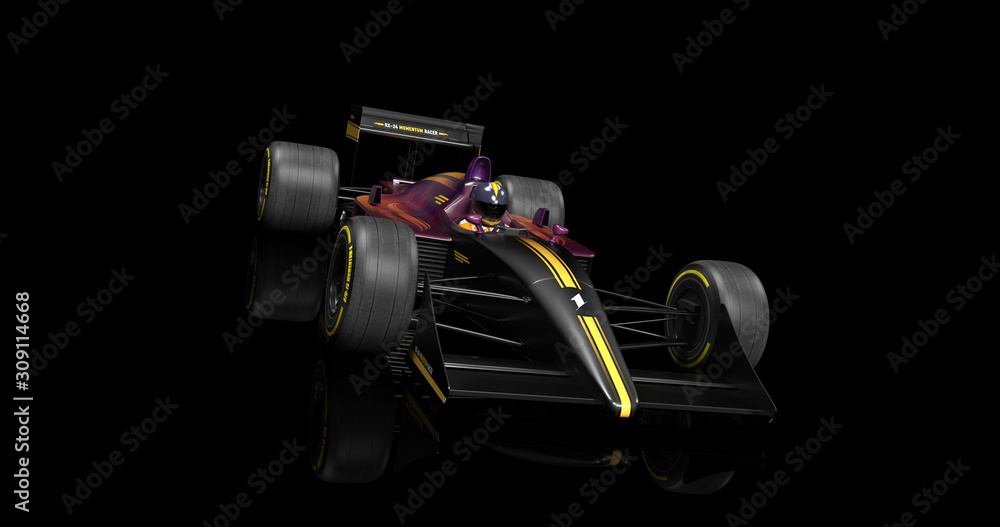 Generic Racing Car Speeding On Black Background. 3D Illustration Render