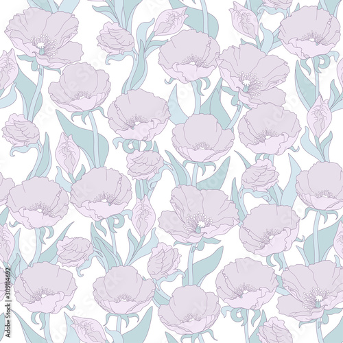 Vector seamless floral pattern with pink poppies