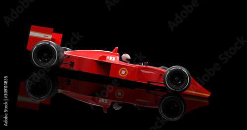 Generic Red Racing Car Speeding On Black Background. 3D Illustration Render © Yucel Yilmaz