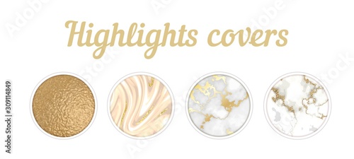 Instagram Highlight cover big set, Minimal marble texture background collection, story layout, gold frame template, vector badge for shop in social media, luxury design large collection