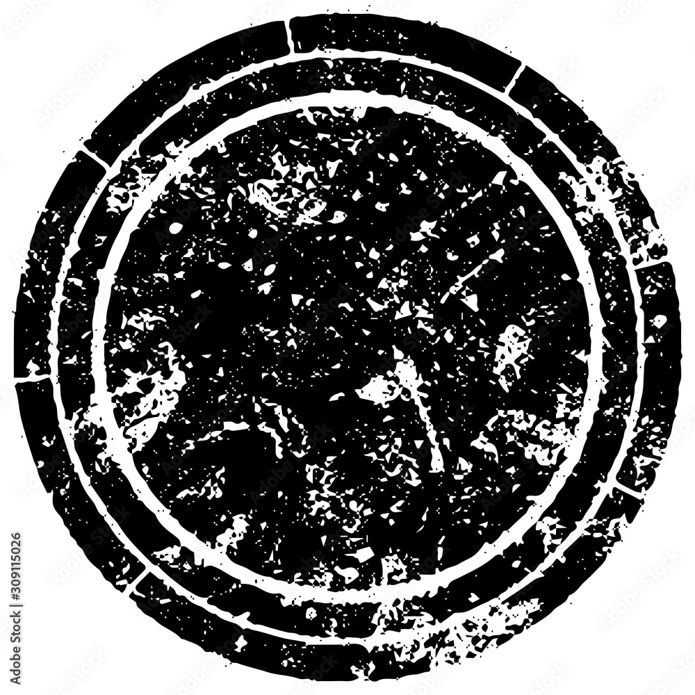 Obraz premium Black round grunge stamp on white background. Paint strokes with a dry brush