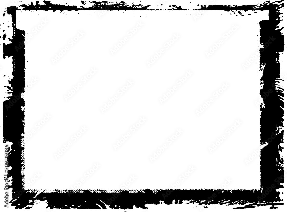 Black frame hand drawn on white background. Paint strokes with a dry brush Black frame hand drawn on white background. Paint strokes with a dry brush
