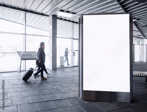 Mock up Banner light box Media Advertising in Train station Bisiness People traveling photo