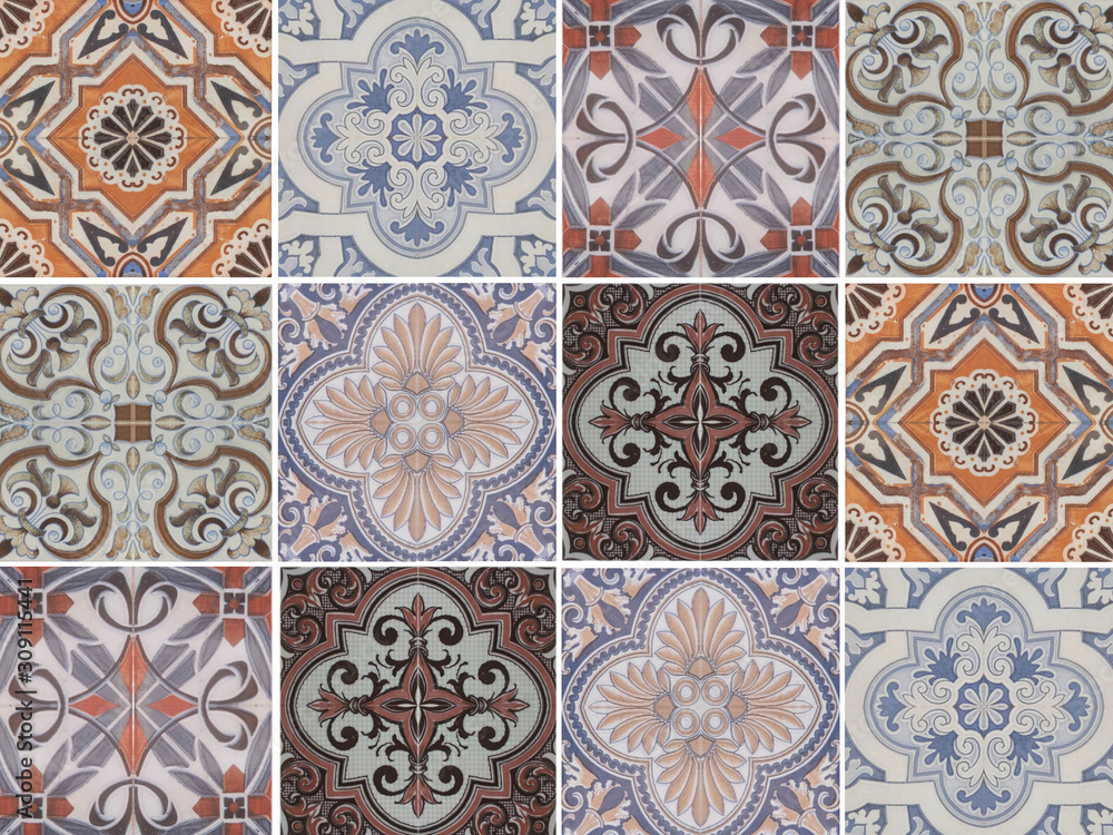 Mix of turkish traditional ornamental decorative tiles. Seamless pattern abstract background concept