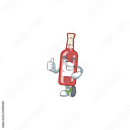 Picture of champagne red bottle making Thumbs up gesture