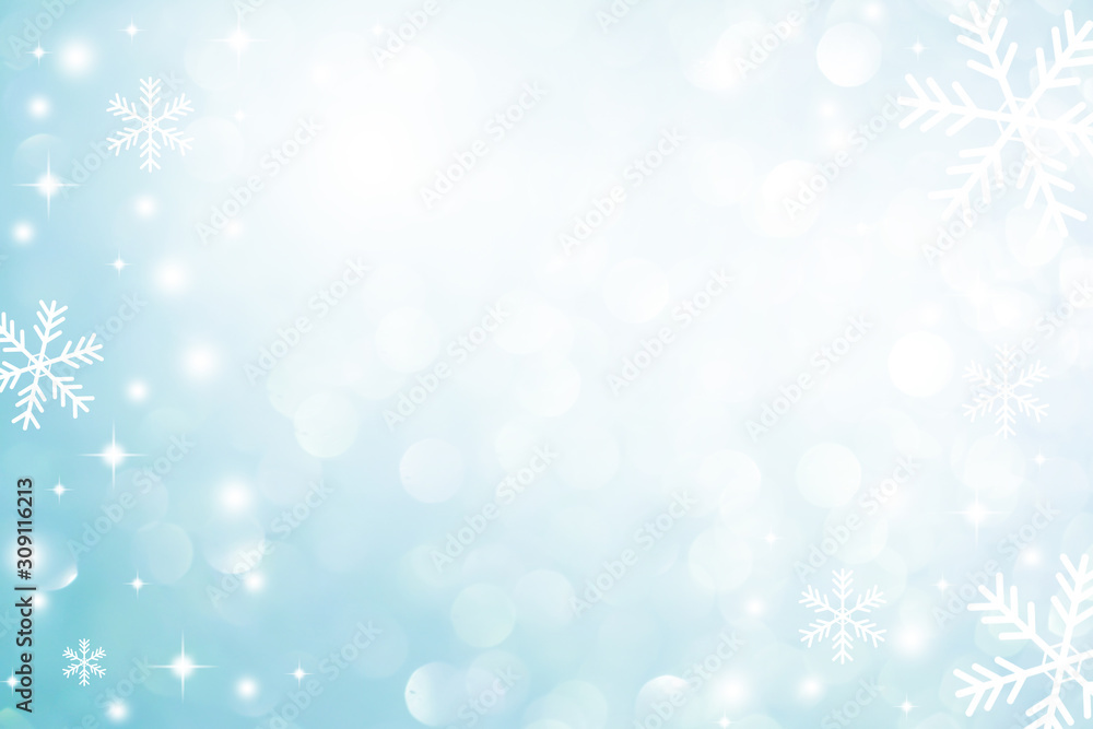 abstract blur beautiful glowing blue color gradient background with shining falling snowflakes crystal glittering effect for christmas festival and happy new year season design as banner concept