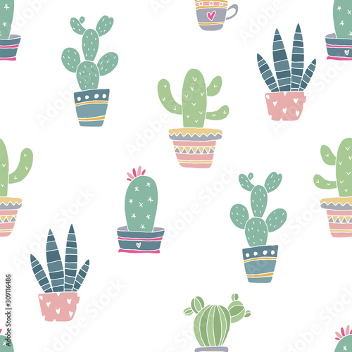 hand drawn Sample pattern with cactus vector illustration