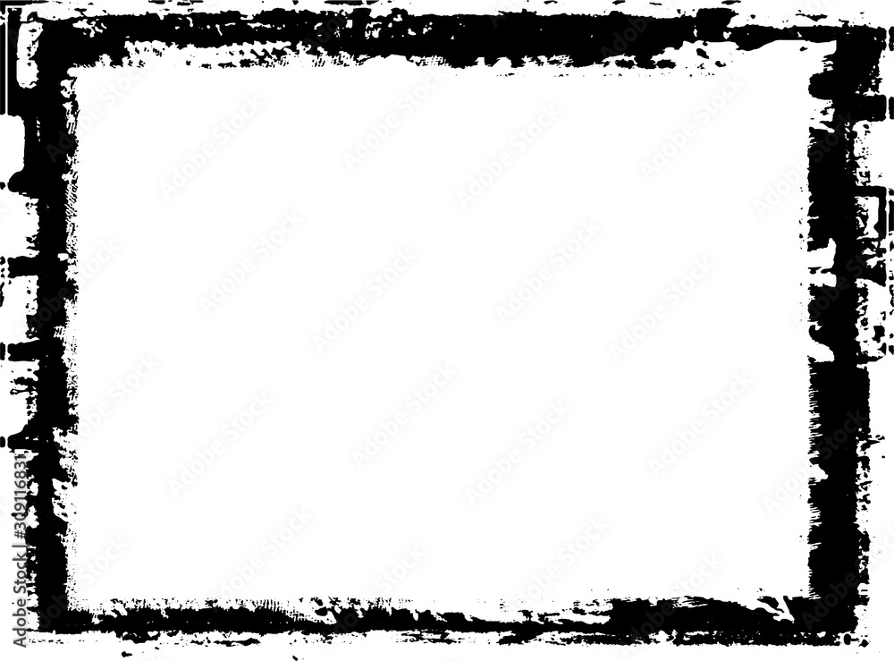 Black frame hand drawn on white background. Paint strokes with a dry brush Black frame hand drawn on white background. Paint strokes with a dry brush