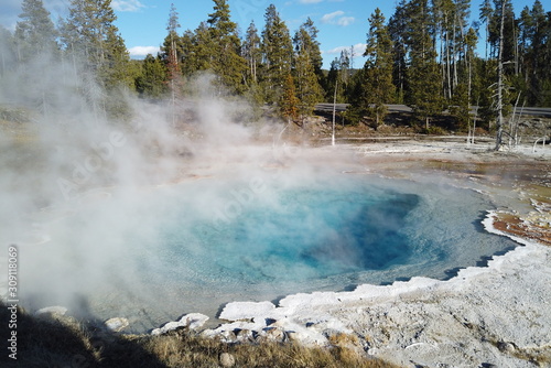 Steaming grounds at boardwalk tour in Yellowstone National Park, Wyoming