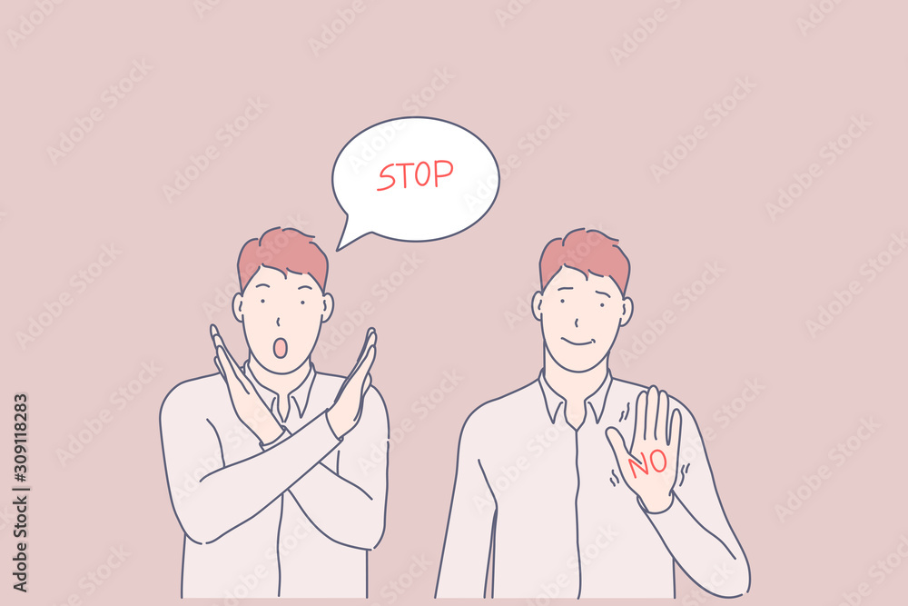 Sign language, call to stop, prohibition gesture concept Sign language, call to stop, prohibition gesture concept