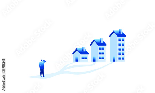 Home buying find house. big hand choose best home illustration