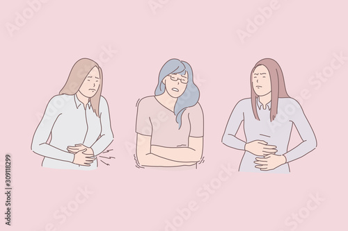 Premenstrual syndrome, menstrual pain, disease symptoms concept.