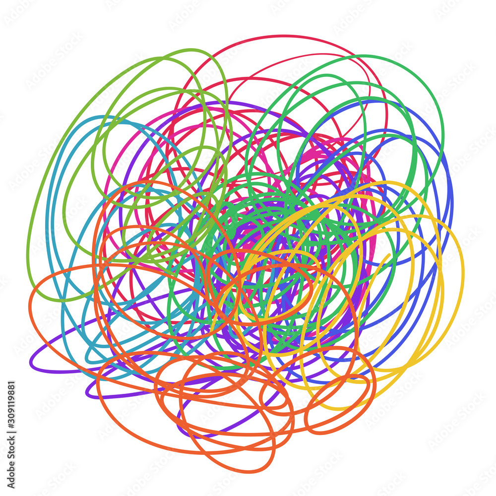 Colorful tangled shape on white. Chaos pattern. Scribble sketch Colorful tangled shape on white. Chaos pattern. Scribble sketch