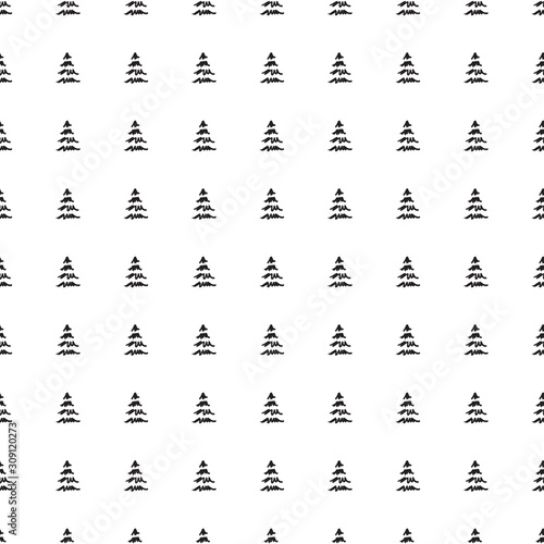 Seamless background with abstract christmas trees. Print for your design. Black and white illustration