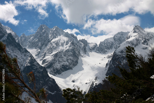 Rocky mountains covered with snow  Pysny stit and Baranie rohy  Tatra Mountains  Slovakia