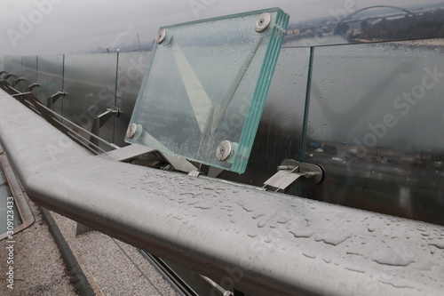 Sample of glass in sight window in Kyiv bridge. The technical parameters of the glass are written on glass in English and Ukrainian.