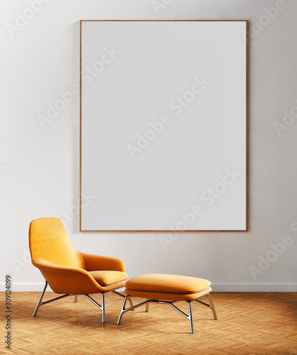 Fototapeta Naklejka Na Ścianę i Meble -  large luxury modern minimal bright interiors room mockup illustration 3D rendering
