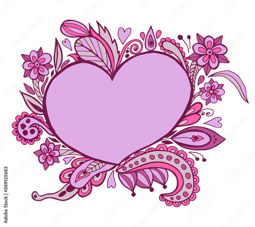  Heart and ornament of flowers, for a card for Valentine's Day, stock illustration