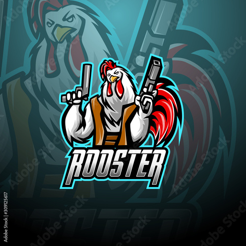 Rooster with gun mascot logo design