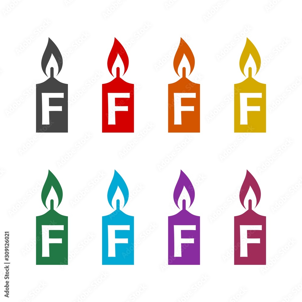 Flame F Letter Logo Design Color Icon Set isolated on white background Flame F Letter Logo Design Color Icon Set isolated on white background