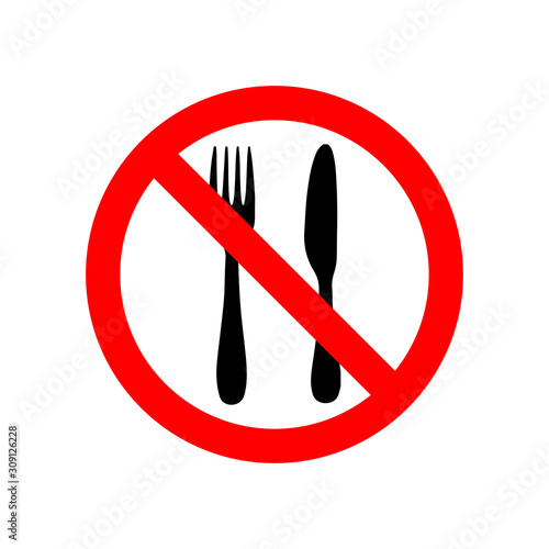 Do not eat or drink sign. No eating or drinking  prohibition sign. Vector illustration on white background