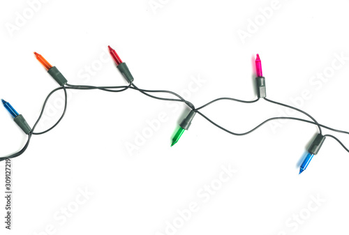 Christmas lights ornaments isolated on white background