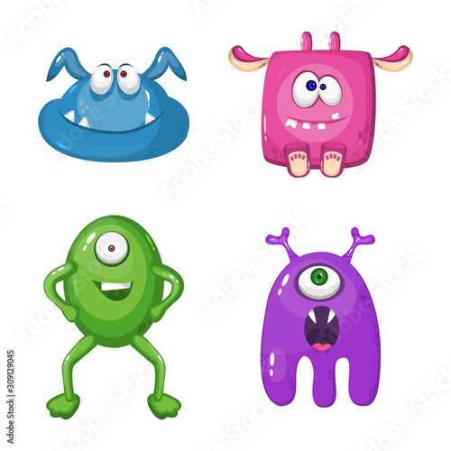 Funny cartoon monsters vector set. Cute colorful characters for kids.