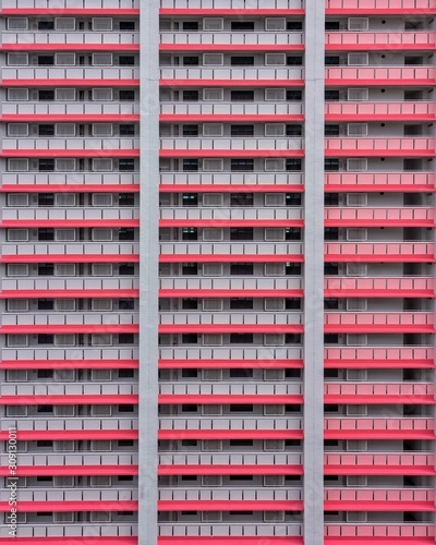 Corridors and windows of a new HDB (housing development board ) block in Singapore 